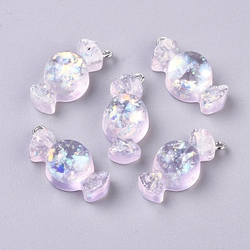 Resin Pendants, with Platinum Plated  Iron Screw Eye Pin Peg Bails, Candy, Lavender Blush, 27x13x11mm, Hole: 2mm