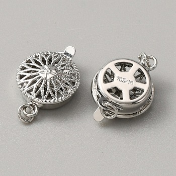 Brass Box Clasps, Multi-Strand Clasps, 1-Strand, 2 Holes, Flat Round with Sunflower Pattern, Platinum, 17x12x5.5mm, Hole: 2.3mm