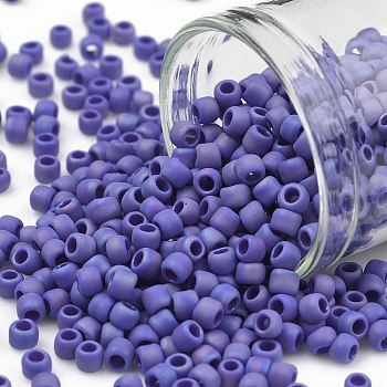 TOHO Round Seed Beads, Japanese Seed Beads, (408F) Cobalt Blue Opaque Rainbow Matte, 8/0, 3mm, Hole: 1mm, about 1110pcs/50g