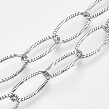 304 Stainless Steel Cable Chains, Soldered, Oval, Stainless Steel Color, 20x10x1mm
