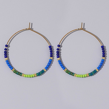 Glass Colorful Beads Hoop Earrings for Women, Ring