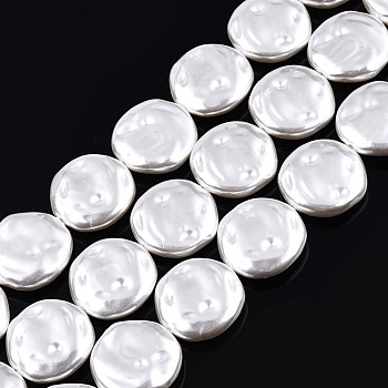ABS Plastic Imitation Pearl Beads Strands, Flat Round, Creamy White, 18x5mm, Hole: 0.7mm, about 22pcs/strand, 15.75 inch(40cm)
