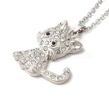 Alloy Rhinestone Cat Pandant Necklace with Cable Chains(NJEW-K248-01P-03)-2
