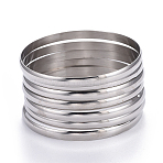 Fashion 201 Stainless Steel Bangle Sets, Stainless Steel Color, 2-5/8 inch(6.8cm), 7pcs/set(BJEW-L664-024D-P-1)