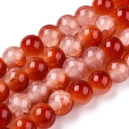 Crackle Baking Painted Imitation Jade Glass Beads Strands, Two Tone, Round, Crimson, 8mm, Hole: 1.5mm, about 104~108pcs/strand, 29.72 inch~30.91 inch(75.5~78.5cm)(DGLA-T003-8mm-10)
