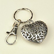 Valentines Day Gifts Tibetan Style Heart Keychain, with Iron Key Clasp Findings and Alloy Swivel Clasps, Antique Silver, 95mm(KEYC-JKC0009-25)