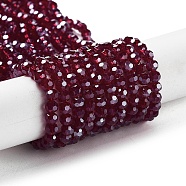 Electroplate Transparent Glass Beads Strands, Faceted, Round, Pearl Luster Plated, Dark Red, 4mm, Hole: 0.7mm, about 88~95pcs/strand, 12.99~14.06 inch(33~35.7cm)(EGLA-A035-T4mm-A02)