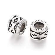 Tibetan Style Alloy European Large Hole Beads, Flat Round, Cadmium Free & Lead Free, Antique Silver, 9.5x7mm, Hole: 5mm, about 430pcs/1000g(TIBEB-7857-AS-RS)