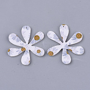 Printing PU Leather Pendants, with Double-Sided Flower Pattern, Flower, Azure, 45.5x40x2mm, Hole: 1mm(FIND-T062-001U)