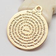 Brass Pendants, Long-Lasting Plated, Flat Round, with Word, Saying Charms, Golden, 18.5x15x0.5mm, Hole: 1.5mm(KK-P068-04)