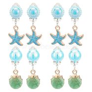 4 Pair 2 Style Imitation Shell Enamel Dangle Clip-on Earrings, Platinum Alloy Ocean Theme Jewelry for Women, Starfish, 37~40.5mm, 1 Pair/style(EJEW-AR0001-09B)