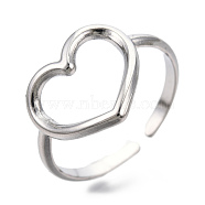 304 Stainless Steel Hollow Heart Cuff Rings, Open Rings for Women Girls, Stainless Steel Color, US Size 7(17.5mm)(RJEW-N038-122P)