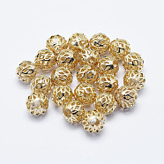 Brass Beads, Long-Lasting Plated, Real 18K Gold Plated, Nickel Free, Hollow, Round, 8mm, Hole: 3mm(KK-G331-48G-NF)