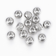 201 Stainless Steel Beads, Round with Ripples, Stainless Steel Color, 4x3mm, Hole: 1.5mm(X-STAS-G154-37-4mm)