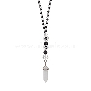 Glass & Synthetic Black Stone Beaded Pendant Decorations, with Natural Quartz Crystal Pointed Charms for Car Hanging Decoration, Black, 24cm(HJEW-JM01290)