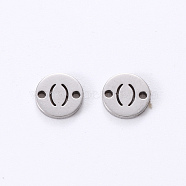 201 Stainless Steel Links, Laser Cut, Flat Round with Letter, Letter.O, 6x6x1mm, Hole: 0.8mm(STAS-R112-01O)