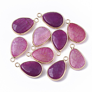 Natural Agate Pendants, with Golden Tone Brass Open Back Bezel, Faceted, Dyed, Teardrop, 23.5x14x6mm, Hole: 2mm(G-S359-013)