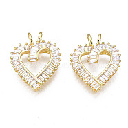 5Pcs Brass Micro Pave clear Cubic Zirconia Pendants, Nickel Free, Heart, Real 18K Gold Plated, 25.5x20x5.5mm, Hole: 2.5x5mm(ZIRC-SZ0003-30)