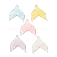 Transparent Resin Pendants, Fishtail Charms with Sequins, Mixed Color, 33x30x3mm, Hole: 1.4mm(FIND-Q092-02)