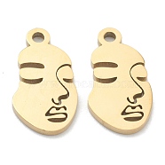 Ion Plating(IP) 304 Stainless Steel Pendants, Abstract Face, Golden, 16x8.5x1mm, Hole: 1.6mm(STAS-P276-01A-G)