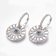 Brass Micro Pave Cubic Zirconia(Random Mixed Color) Dangle Hoop Earrings, Eye, Platinum, 32mm, Pin: 0.7mm(EJEW-S201-63P)