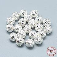 925 Sterling Silver Om Beads, Round with Om Mani Padme Hum, Silver, 8mm, Hole: 1.2mm(STER-T002-82S)