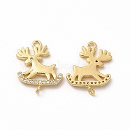Rack Plating Brass Micro Pave Cubic Zirconia Pendants, Christmas Reindeer/Stag Charm, Real 18K Gold Plated, 18x14.5x1.5mm, Hole: 1.2~1.4mm(ZIRC-K089-05G)