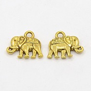Vintage Elephant Charms, Tibetan Style Alloy Charms, Cadmium Free & Nickel Free & Lead Free, Antique Golden, 12x14x2.5mm, Hole: 1mm(PALLOY-ZN-47017-AG-FF)