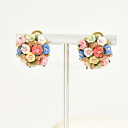 Plastic 3D Flower Hoop Earrings with Cubic Zirconia, Real 18K Gold Plated Alloy Earrings, Colorful, 20mm(XJ8294-2)