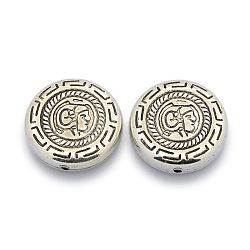 CCB Plastic Carved Beads, Flat Round, Antique Silver, 23x6.5mm, Hole: 1mm(CCB-J027-25AS)