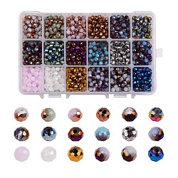 2052~2124Pcs 18 Colors Electroplate Transparent Glass Beads Strands, Full Plated, Faceted, Rondelle, Mixed Color, 6x5mm, Hole: 1mm, 114~118pcs/color(EGLA-SZ0001-06)