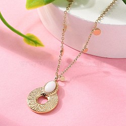 304 Stainless Steel & Oval White Glass Donut Pendant Necklaces for Women, Ion Plating(IP), Golden, 15 inch(38.1cm)(NJEW-A045-01G)