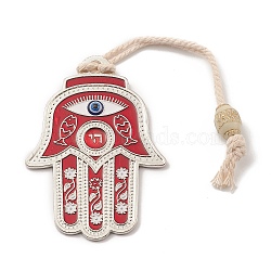 Hamsa Hand/Hand of Miriam with Evil Eye Alloy Resin Pendant Decorations, Jute Tassel Hanging Ornaments, Antique Silver, Red, 210mm(HJEW-K042-01AS-03)