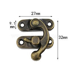 Zinc Alloy Wooden Box Lock Catch Clasps, Jewelry Box Latch Hasp Lock Clasps, Antique Bronze, Overall Size: 3.2x2.7cm(PURS-PW0001-110B)