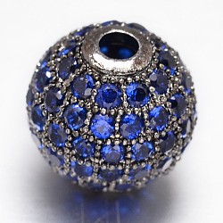 CZ Brass Micro Pave Cubic Zirconia Round Beads, Gunmetal, 10mm, Hole: 2mm(ZIRC-L017-10mm-09B)