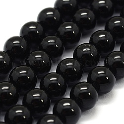 Natural Black Tourmaline Beads Strands, Grade AB, Round, 12mm, Hole: 1mm, about 32pcs/strand, 15.7 inch(40cm)(G-G763-01-12mm-A)