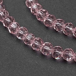 Faceted(32 Facets) Round Glass Beads Strands, Misty Rose, 4mm, Hole: 1mm, about 98pcs/strand, 13.7 inch(X-EGLA-J042-4mm-19)