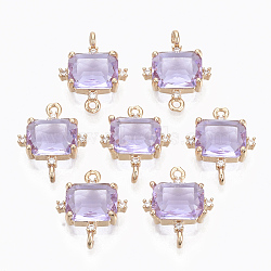 Glass Links connectors, with Brass Micro Pave Cubic Zirconia, Faceted, Cuboid, Light Gold, Medium Orchid, 17.5x14x5.5mm, Hole: 1.2mm(GLAA-T021-10E)