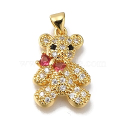 Rack Plating Brass Micro Pave Clear Cubic Zirconia Pendants, Long-Lasting Plated, Cadmium Free & Lead Free, Bear, Real 18K Gold Plated, 21.5x14.5x4.5mm, Hole: 4x3mm(KK-G500-26G)