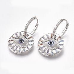 Brass Micro Pave Cubic Zirconia(Random Mixed Color) Dangle Hoop Earrings, Eye, Platinum, 32mm, Pin: 0.7mm(EJEW-S201-63P)