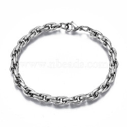 201 Stainless Steel Rope Chain Bracelet for Men Women, Stainless Steel Color, 8-7/8 inch(22.5cm)(BJEW-S057-83)