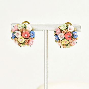 Plastic 3D Flower Hoop Earrings with Cubic Zirconia, Real 18K Gold Plated Alloy Earrings, Colorful, 20mm