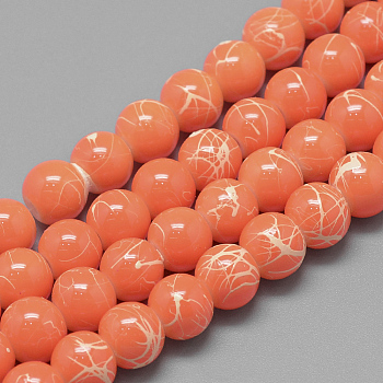 Drawbench Glass Beads Strands, Baking Painted, Dyed, Round, Orange Red, 10mm, Hole: 1.5mm, about 85pcs/strand, 31.4 inch