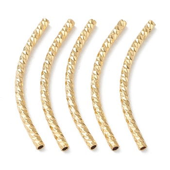 Brass Tube Beads, Long-Lasting Plated, Curved Beads, Tube, Real 24K Gold Plated, 34x2mm, Hole: 1.2mm