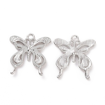 Rack Plating Alloy Pendants, Cadmium Free & Lead Free & Nickle Free, Butterfly Charm, Silver, 25x22.5x1.5mm, Hole: 2.5mm