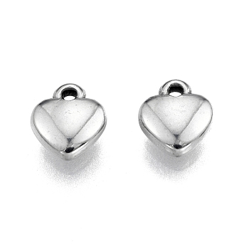 201 Stainless Steel Charms, Heart, Stainless Steel Color, 8x7x2.5mm, Hole: 1mm