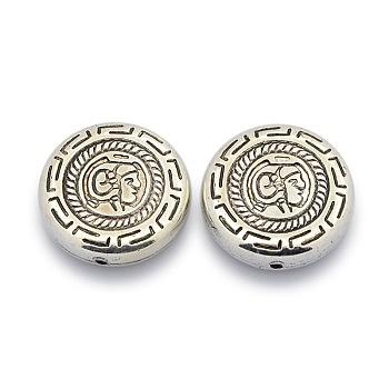 CCB Plastic Carved Beads, Flat Round, Antique Silver, 23x6.5mm, Hole: 1mm