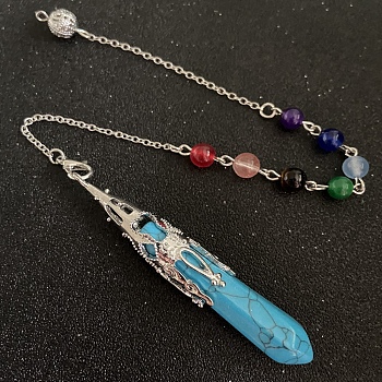 Synthetic Turquoise & Mixed Gemstone Bullet Pointed Dowsing Pendulums, Chakra Yoga Theme Jewelry for Home Display, 300mm
