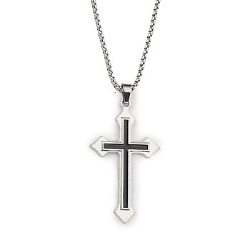 Zinc Alloy with Enamel Cross Pendant Necklaces, 201 Stainless Steel Pendant Necklaces , Stainless Steel Color, 23.39 inch(59.4cm)