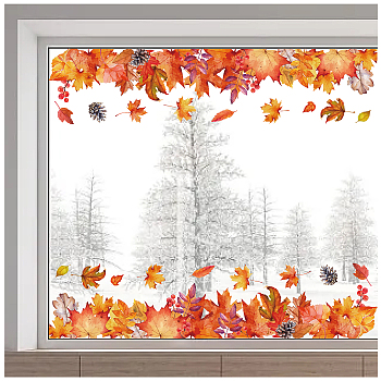 PVC Window Static Stickers, Rectangle Shape, for Window Decoration, Leaf, 280x1160mm